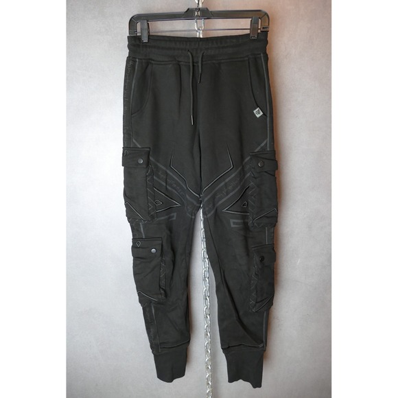 Nerdforge Black Techwear Cargo Joggers Pants Mens XS Rune Graphic Cotton Sweat